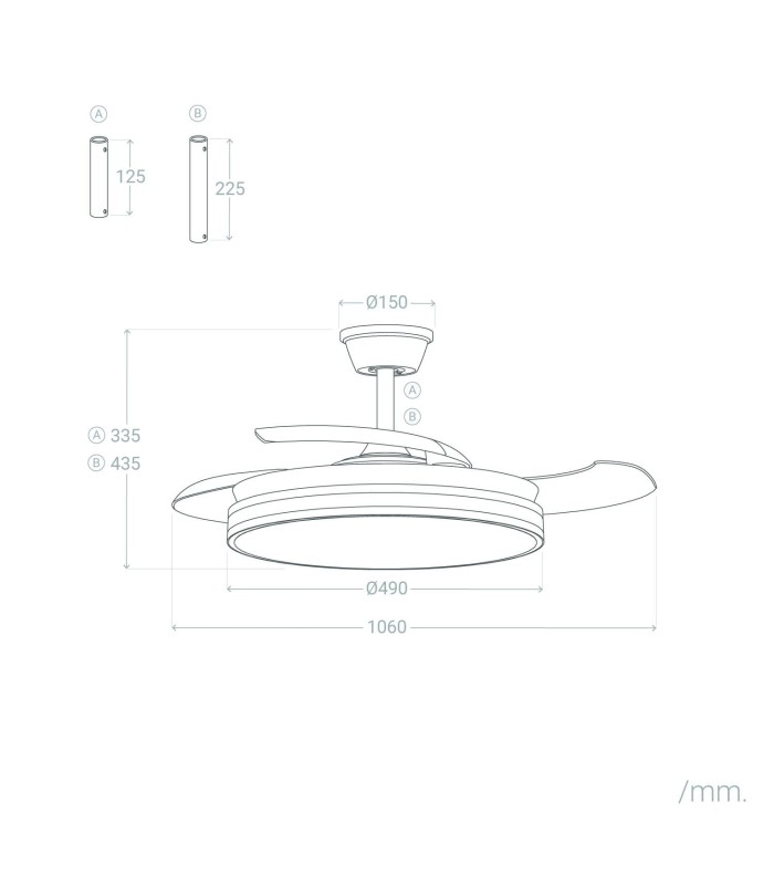 Ventilateur de Plafond Blanc LED Pales Rétractables Dalori Evo