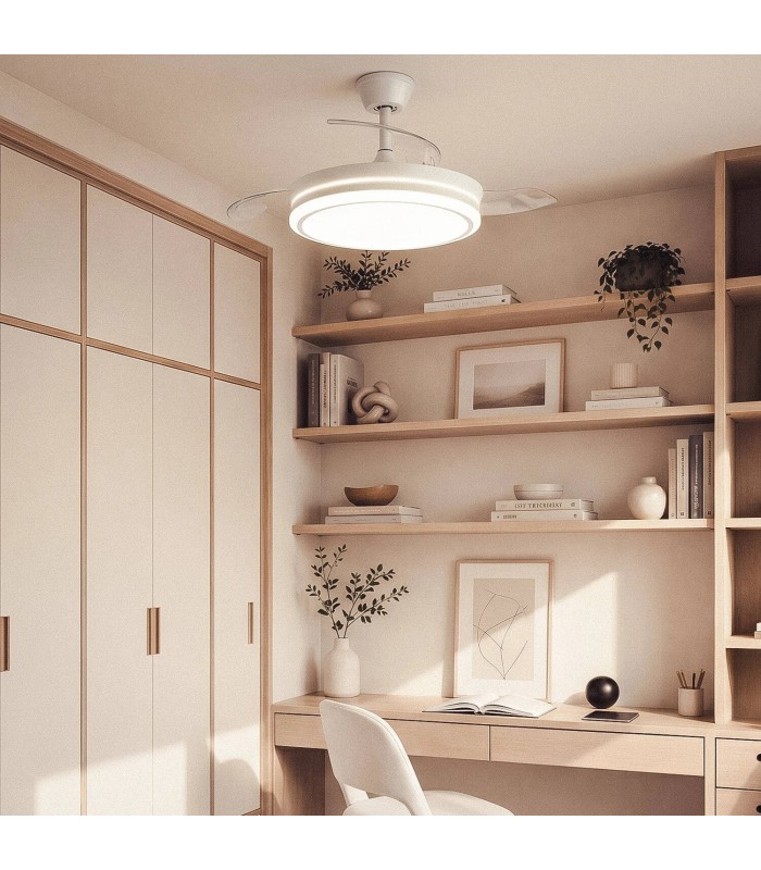 Ventilateur de Plafond Blanc LED Pales Rétractables Dalori Evo
